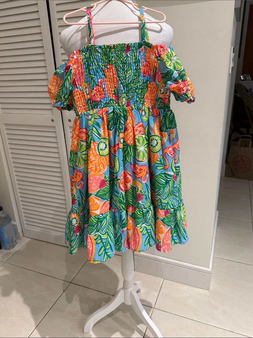 C&C California Girls Tropical Off-Shoulder Dress - Blue, Orange & Green